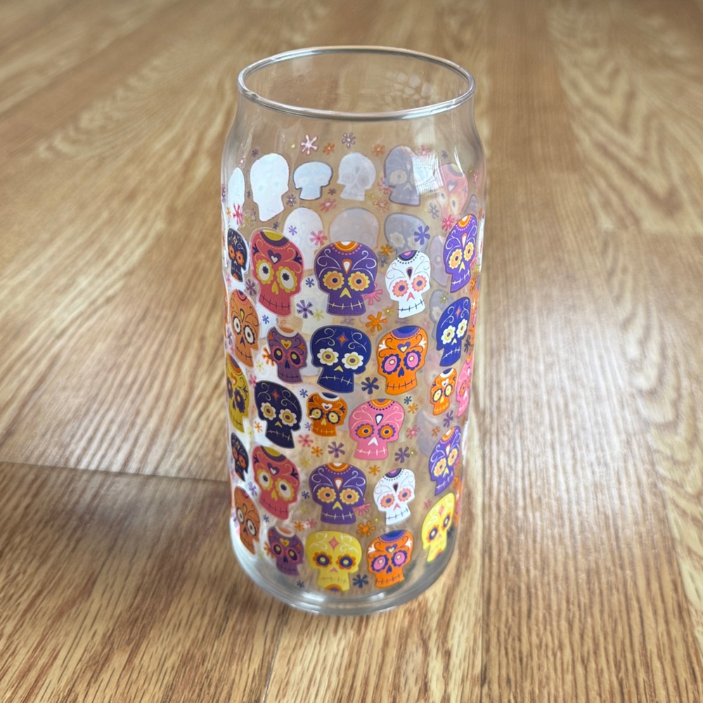 Colorful Sugar Skull Patterned Glass